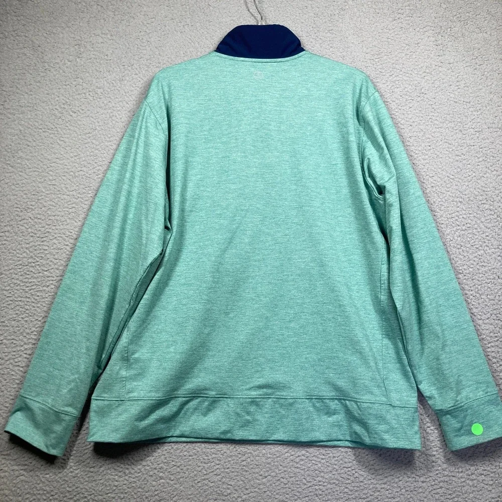 Lands' End Quarter Zip Pullover‎ Mens Large Teal Heather Navy Stretch Pocket